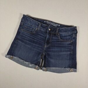 American Eagle Midi Jean Shorts Womens Size 4 Super Stretch Dark Wash